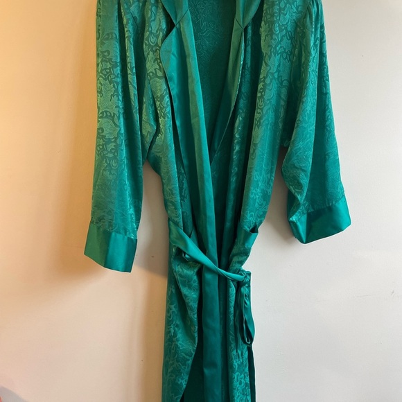 Vintage Victoria's Secret Gold||Emerald Green Long Satin Kimono Robe with Tie S - Picture 10 of 11